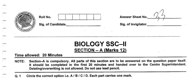 Biology MCQs for Class 10 | Past Papers Biology MCQs with Answers