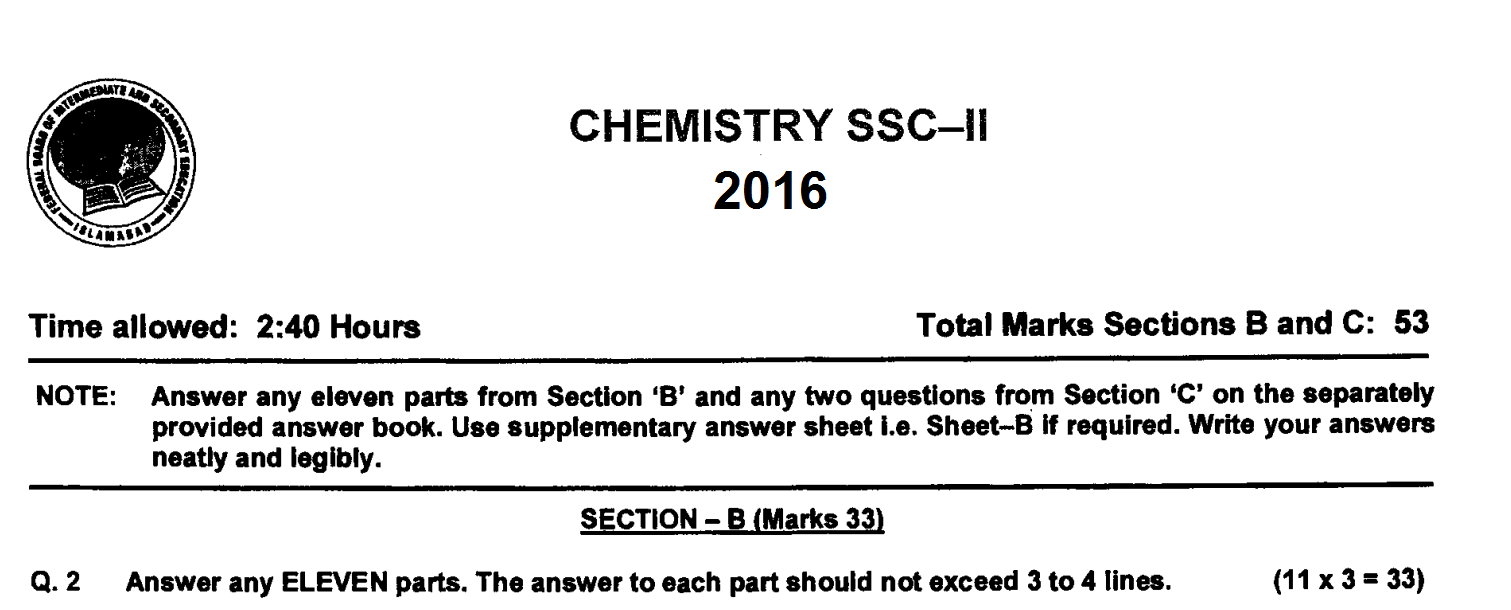 chemistry-10-fbise-past-paper-2016